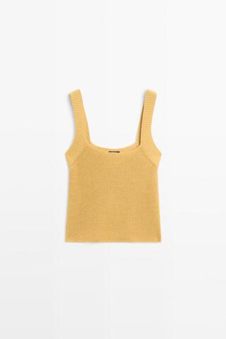Massimo Dutti Топ из трикотажа в рубчик на бретелях, горчично-желтый