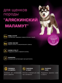 Корм сухой для щенков породы Аляскинский маламут, с говядиной, 3 кг, QUATTRO