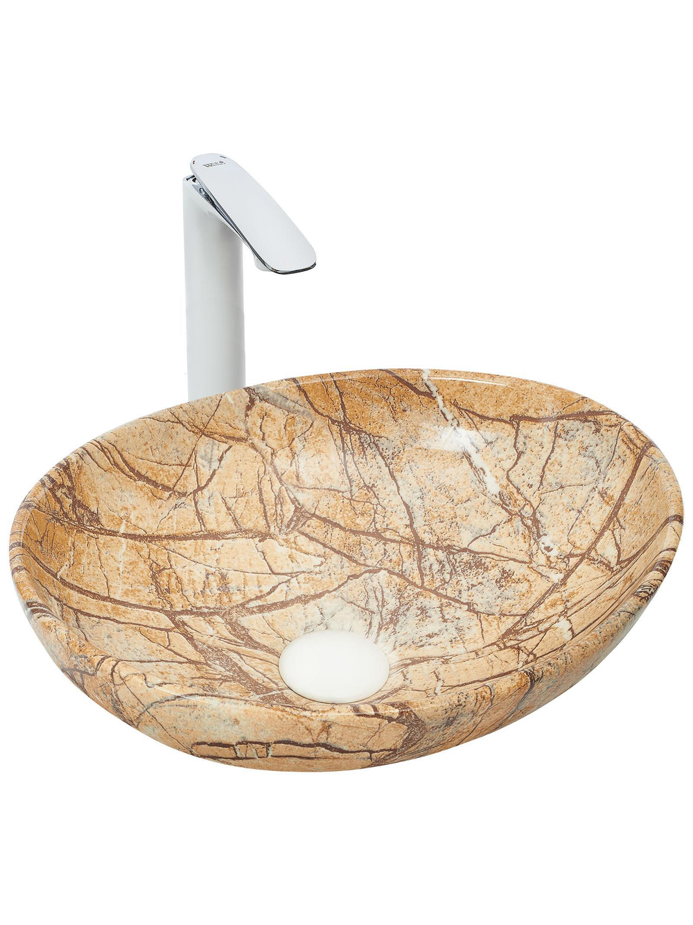 Раковина накладная (мрамор бежевая с коричневым) WeltWasser WW  ELBACH 3078 M818 410х335х145