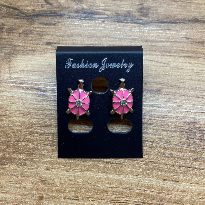 Серьги Small Черепашка стразы эмаль цветная цвет розовый металл золотистый