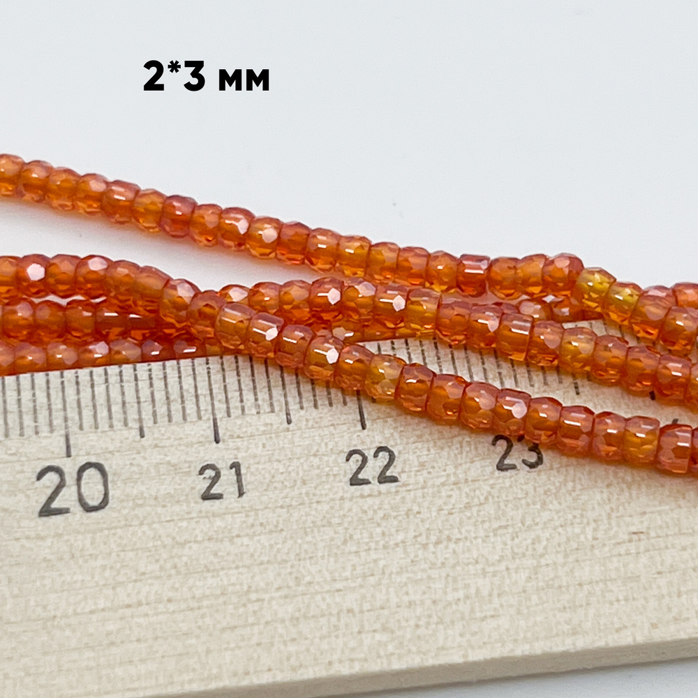 Фианит, рондель с огранкой, цвет оранжевый, размер около 3,1*2,3 мм, цена за нить 38 см (около 165 шт)