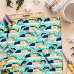 Ткань лён автопарк бирюзовых машин