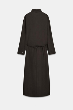 ZARA ПЛАТЬЕ СО СБОРКАМИ — ZW COLLECTION, КОРИЧНЕВЫЙ