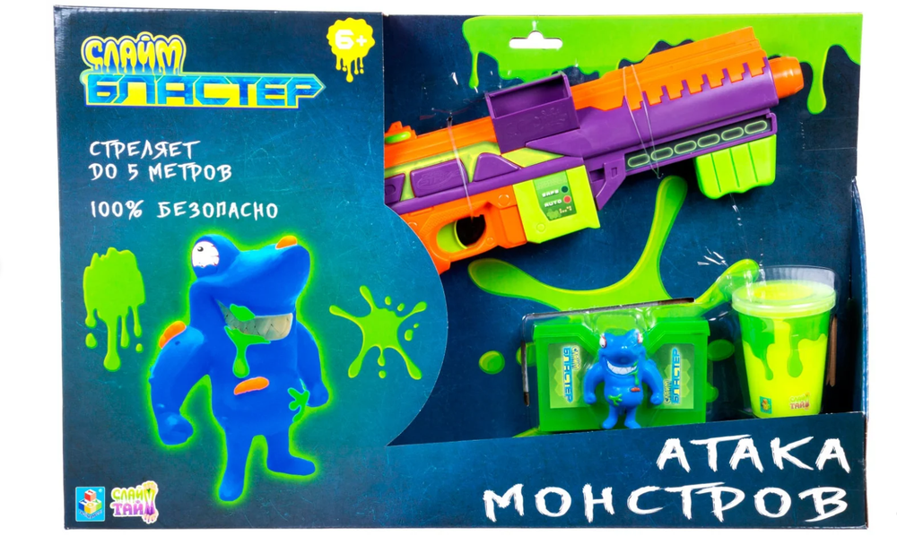 Слайм Бластер Атака монстров в комплекте Бластер мишень слизь 120г 1toy Т15830