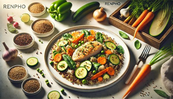 Фитнес-рецепты от Renpho😋💪 Киноа с овощами и курицей