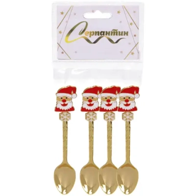 Набор ложек для десерта 4шт «Дед Мороз», цвет золото