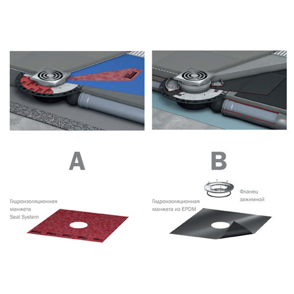 Комплект точечного трапа с сифоном TECEdrainpoint S 110 низкий горизонтальный с универсальным фланцем, TECE 3601100