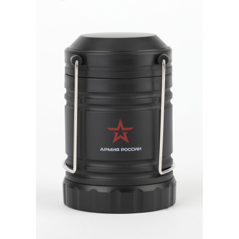 Фонарь кемпинговый светодиодный АРМИЯ РОССИИ KB-502 на батарейках складной мощный светильник с магнитом и крючком черный
