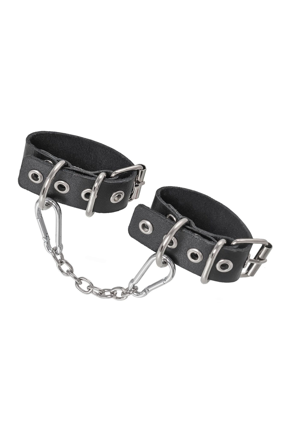 Черные кожаные наручники-браслеты из одного ремешка с люверсами (Цвет: черный)