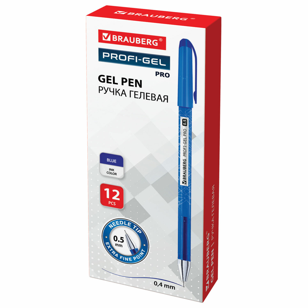 Ручка гелевая BRAUBERG "Profi-Gel PRO", СИНЯЯ, линия письма 0,4 мм, игольчатый наконечник 0,5 мм, печать на корпусе, 144125
