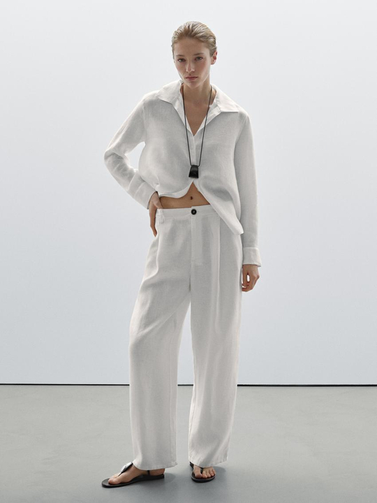 Massimo Dutti Рубашка из 100% льна, белый