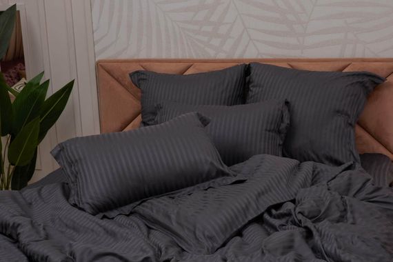 Моне (антрацит) КПБ страйп сатин Евро 2н