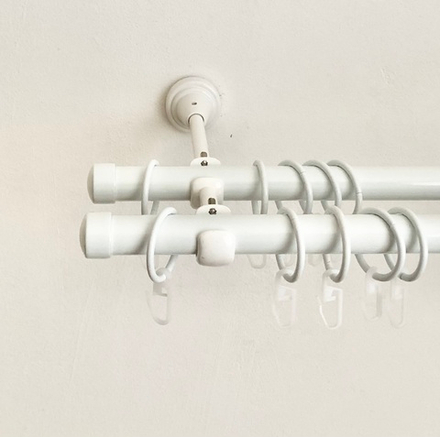 Карниз кованый для штор "Заглушка" d19/19 мм двухрядный, цвет белый глянец