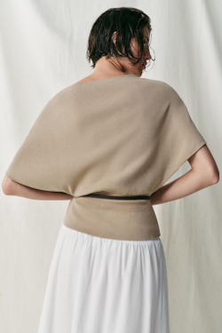 ZARA ТРИКОТАЖНЫЙ ТОП С ПОЯСОМ, ПЕСОЧНЫЙ