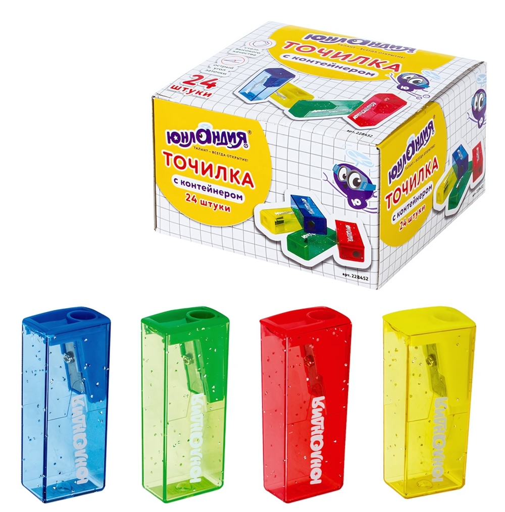 Точилка пластик 1отв. с контейнером "Космо" корпус ассорти (ЮНЛАНДИЯ)