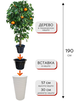 Искусственное дерево Мандарин 190 см в высоком круглом белом кашпо