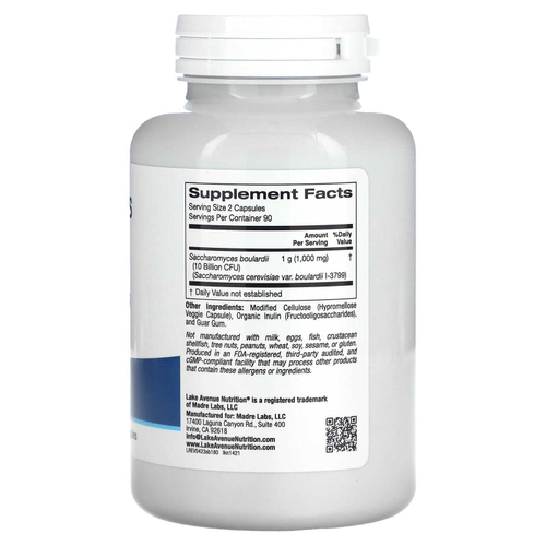 Lake Avenue Nutrition, сахаромицеты Буларди, 180 вегетарианских капсул (5 млрд КОЕ в 1 капсуле)