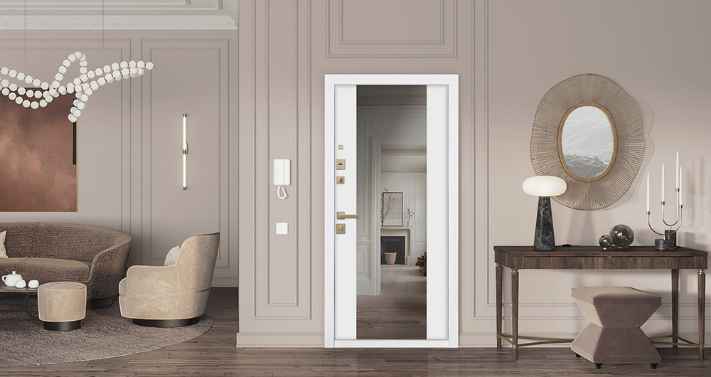 Стальная дверь "Сингапур" с зеркалом. Заказная модель.