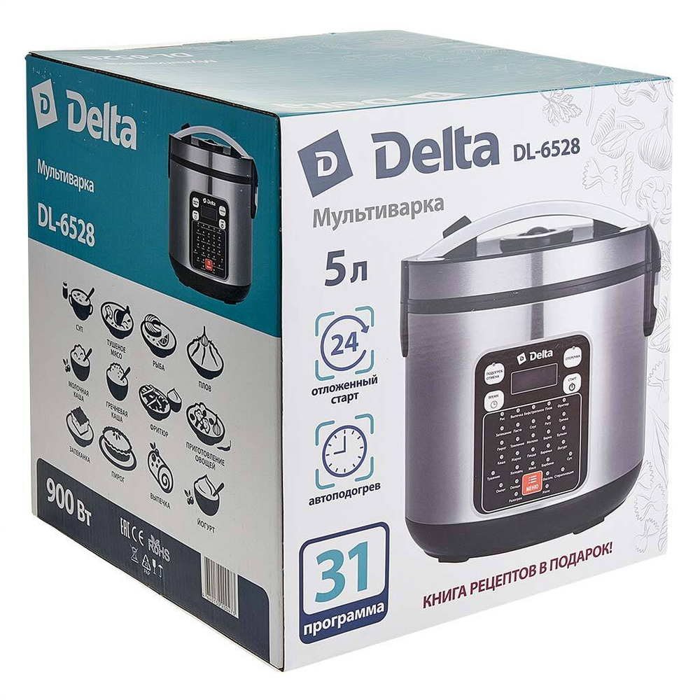 Мультиварка DELTA DL-6528 черная + книга рецептов
