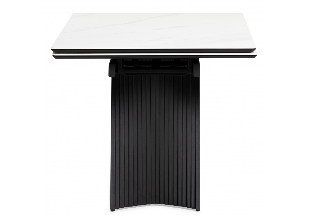 Керамический стол Woodville Вейв 160(220)х89х75 белый мрамор snow white, черный, ножки черные