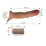 Карамельная удлиняющая насадка на пенис с вибрацией и пультом ДУ (Цвет: карамель (темно-бежевый))