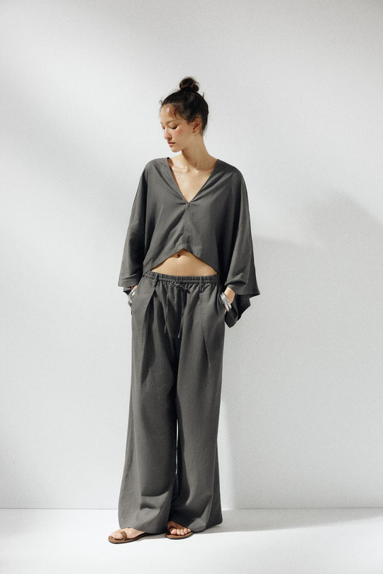 ZARA КИМОНО-НАКИДКА АСИММЕТРИЧНОГО КРОЯ, ТЕМНО-СЕРЫЙ