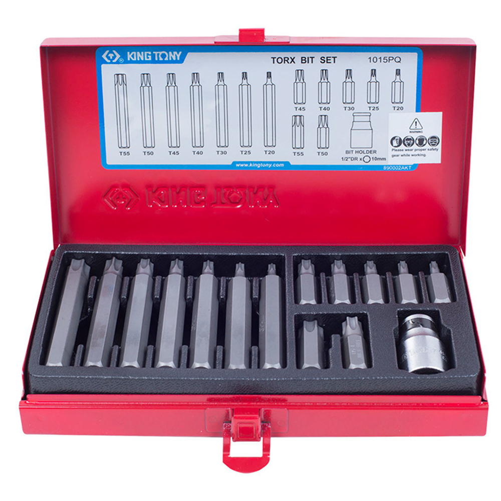 KING TONY (1015PQ) Набор вставок (бит) 10 мм, TORX, Т20-Т55, 15 предметов