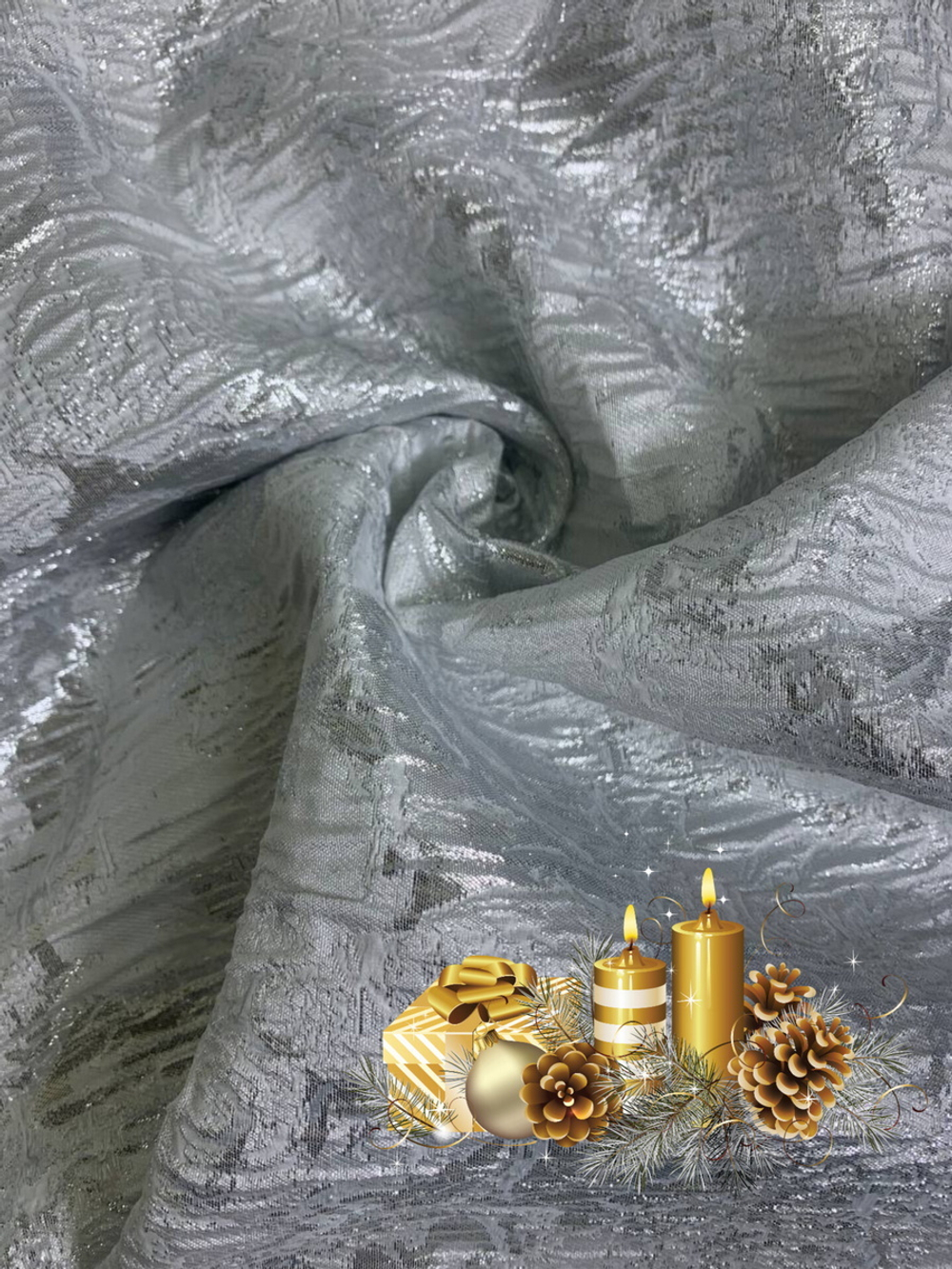 Парча жаккард с люрексом, белый, люрекс серебро FC