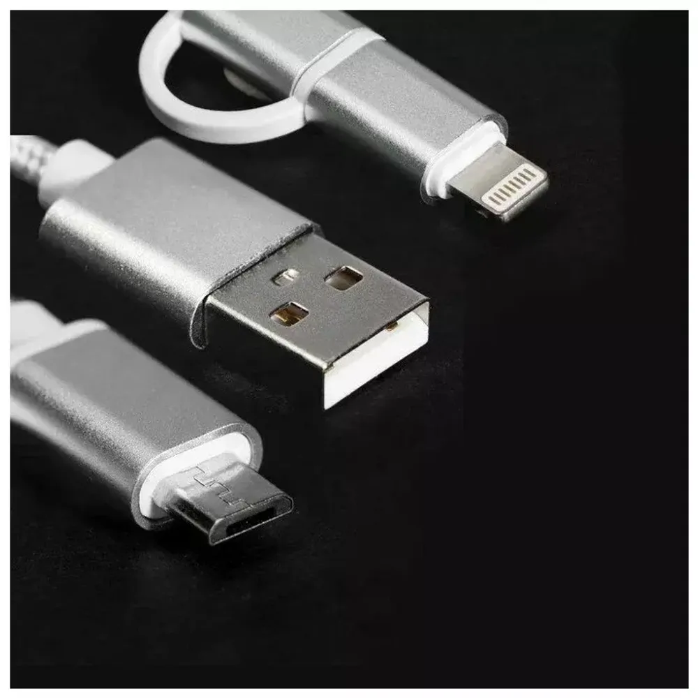 USB cable (2 в 1) Lightning/micro Karra 2.0А silver