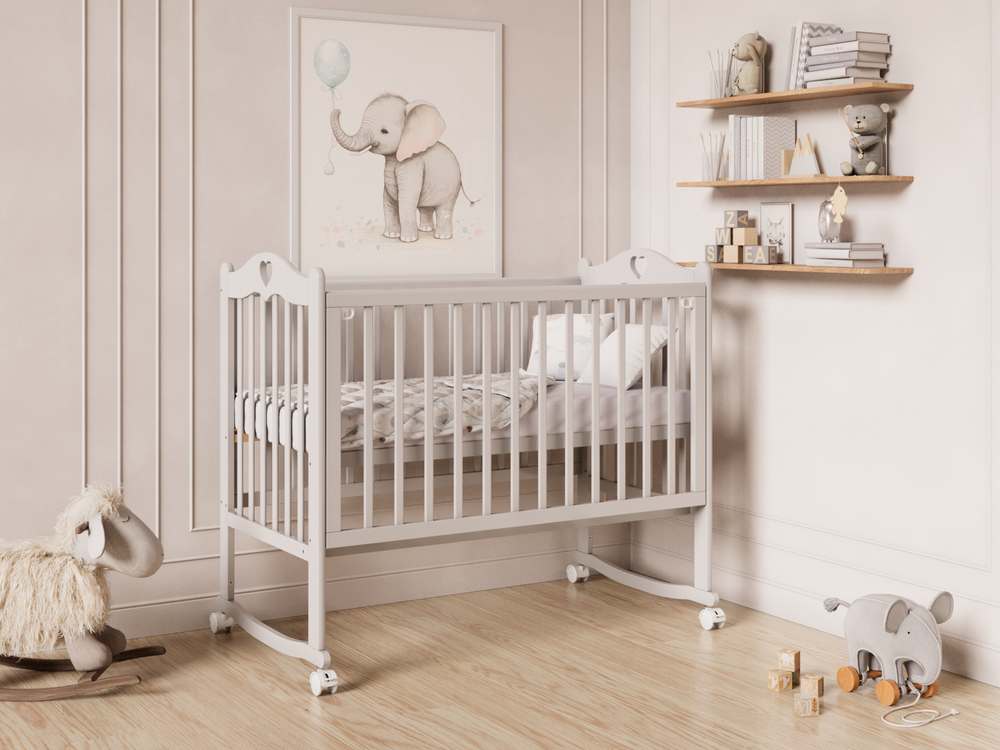 Кровать Incanto Sofi с сердечком, цвет серый, колесо-качалка