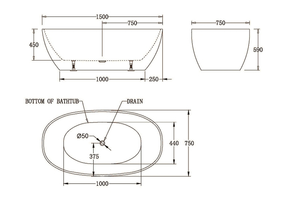 Акриловая ванна BelBagno 150x75 BB81-1500-W0 без гидромассажа