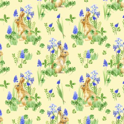 кролики и весенние цветы на желтом