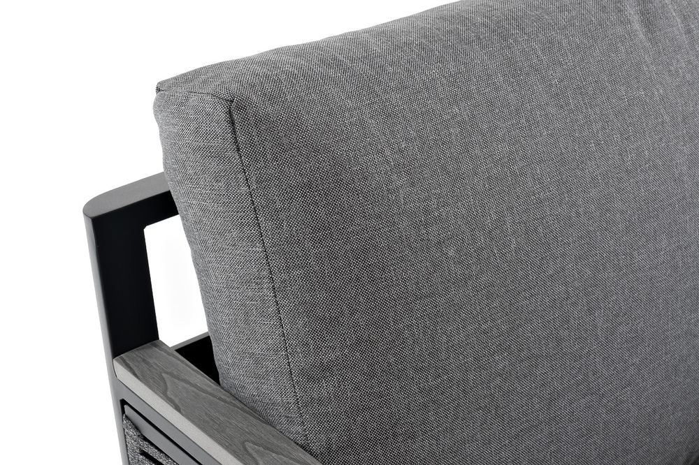 "Сан Ремо" кресло плетеное из роупа садовое, каркас алюминий темно-серый, роуп серый, ткань серая