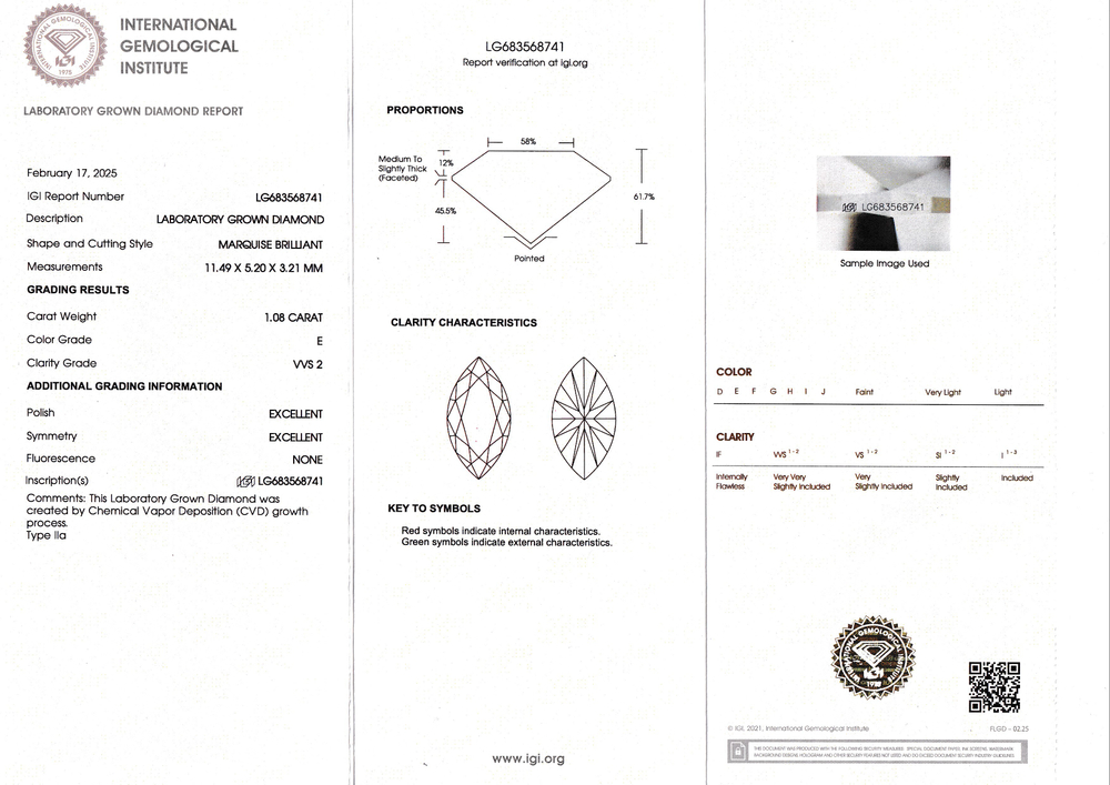 Лабораторно-выращенный бриллиант маркиз (пара) 2.16 ct