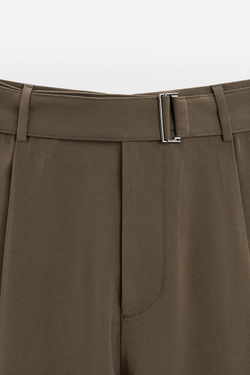 ZARA БРЮКИ С ЗАЩИПАМИ И РЕМНЕМ, ШОКОЛАДНЫЙ