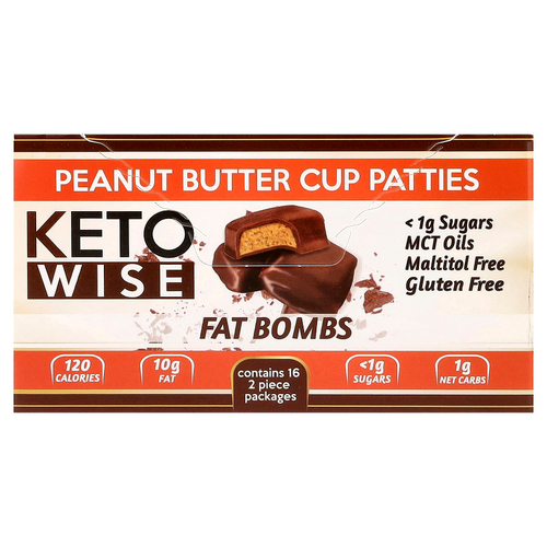 Keto Wise, Fat Bombs, конфеты в чашке с арахисовой пастой, 16 упаковок, 34 г