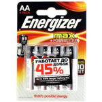 Батарейка щелочная ENERGIZER MAX LR6 (AA) 1.5В (4 шт) (Цвет: серебристый)