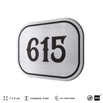 Номерок на дверь квартиры 615, для кабинета, офиса, шильдик 9 х 7 см, серебристый, Айдентика Технолоджи