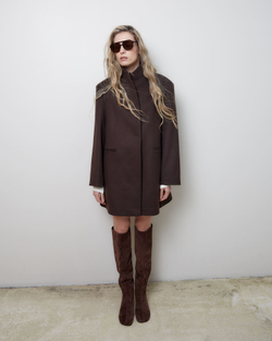 Пальто с асимметричным низом из шерсти и кашемира Диор темный шоколад