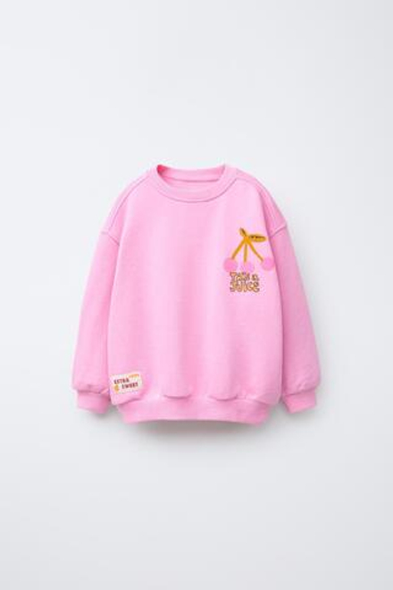ZARA ТОЛСТОВКА С ПРИНТОМ, ЯРКО-РОЗОВЫЙ