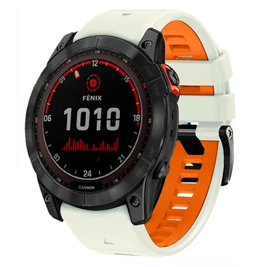 Ремешок двухцветный QuickFit 26 мм для Garmin Fenix 7x/6x/5x/5x plus/3, Descent, Tactix, Enduro, D2, Instinct 2X силиконовый(Светло-бежевый/оранжевый)