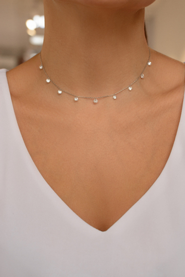 Колье-чокер из серебра с открытыми фианитами