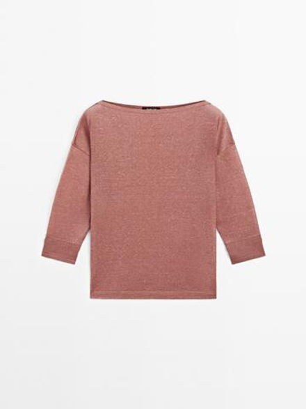 Massimo Dutti Футболка из смеси шерсти и льна, красноватый