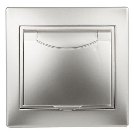 Розетка Intro Plano 1-203-03 с заземлением 2P+E Schuko с крышкой 16А-250В IP20 СУ алюминий