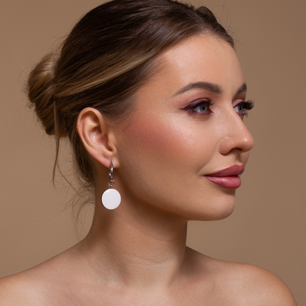 Серьги - Конго с Подвесками - Серебряный Блеск/Белый