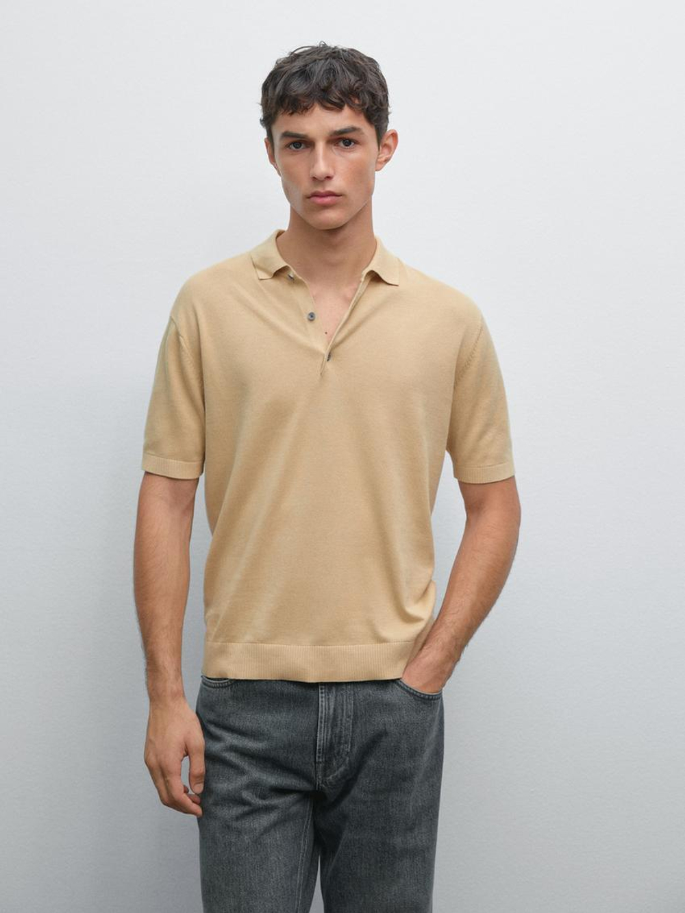 Massimo Dutti Трикотажное поло с короткими рукавами, желтый