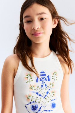 H&M Топ без рукавов с принтом, белый