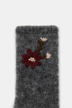 ZARA НОСКИ С ЦВЕТОЧНОЙ ВЫШИВКОЙ, СЕРЫЙ