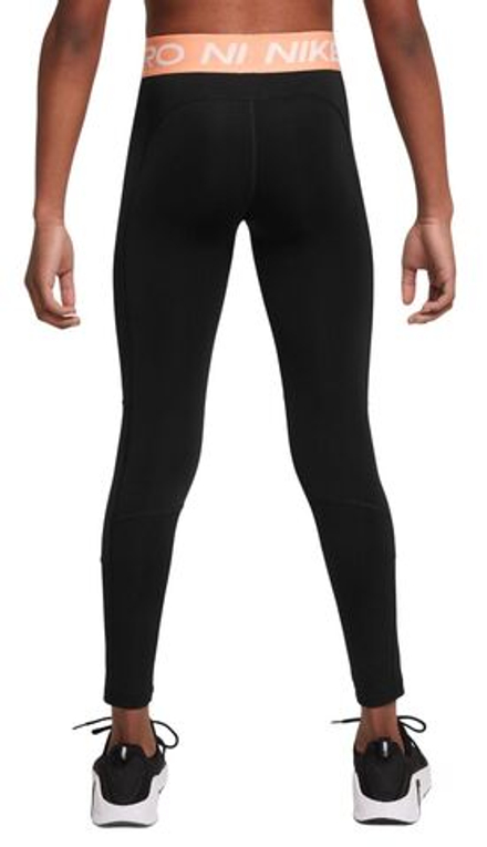 Брюки для девочки Леггинсы tenisowe Nike Girls Pro Dri-Fit Leggings - black/apricot agate/white # S - Black