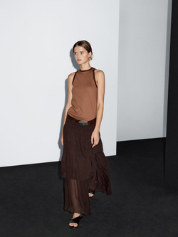 Massimo Dutti Топ из 100% хлопка с горловиной халтер и контрастной отделкой, кофейный